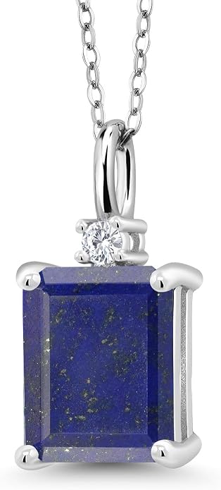 Gem Stone King 925 Sterling Silver Gemstone Birthstone Pendant Necklace for Women | Emerald Cut 10X8MM and Round 2MM | With 18 Inch Chain | Fine Jewelry for Her Mom Wife