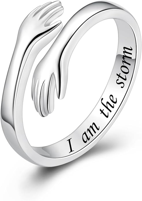 S925 Sterling Silver Hug Rings for Women Teen Girls Adjustable Ring for Granddaughter Daughter Hope Promise Friendship Hand Ring Jewelry for Birthday Graduation Christmas Mothers Day Valentines Gifts