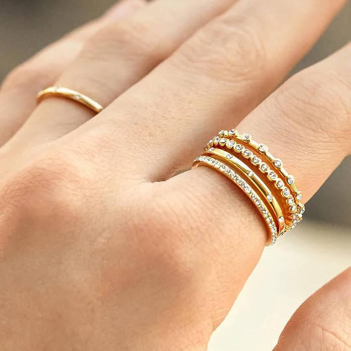 14K Gold Filled Rings for Women, Dainty Stacking Rings for Women, Thin Gold Band Ring Plain Statement Ring Comfort Fit Size 6-10