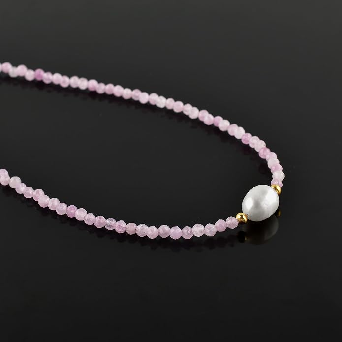 InfinityGemsArt Gemstone Gold Necklace For Women, Birthstone Natural Crystal Stone With Freshwater Pearl Beaded Jewelry, Gold Plated 18 Inch Chain