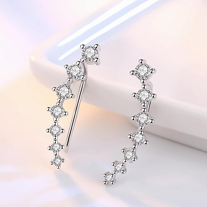 Climber Earrings for Women Ear Crawler Earrings Rose/White/Yellow Gold Plated Cubic Zirconia Birthstone Earring Gifts for Women