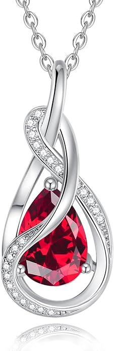 FANCIME TimelessTie Birthstone Necklace for Women White Gold Plated Sterling Silver Ribbon Design Jewelry Knot Pendant Fine Jewelry Gemstone Anniversary Birthday Graduation Mothers Day Gifts for Women Wife Mother Her