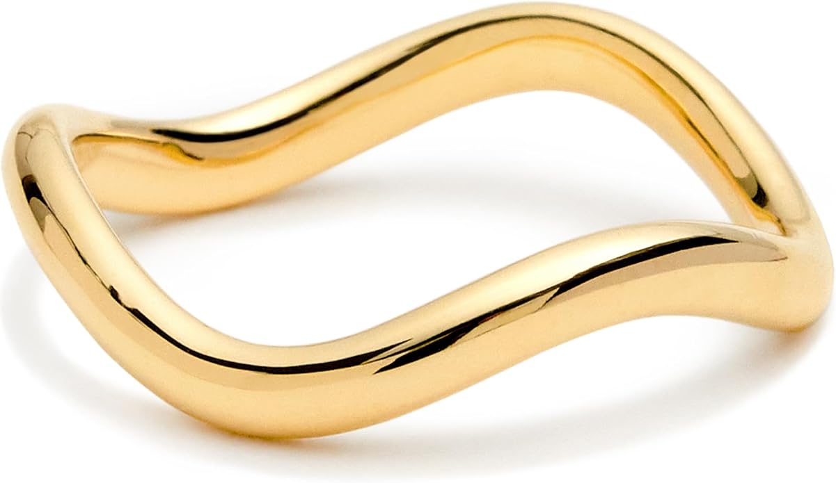 STORYJEWELLERY Gold Plated Wedding Bands for Women, Thumb Ring, Curved Wedding Bands for Women, Gold Plated Band Ring, Wavy Rings, Simple Thin Rings