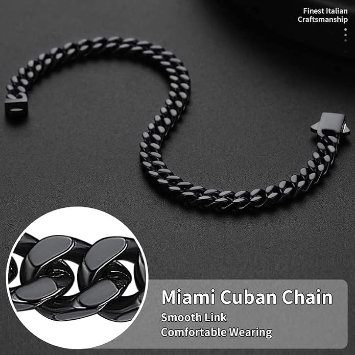 ChainsHouse Stainless Steel Cuban Link Bracelet for Men, 5mm/7mm/9mm/12mm Width, 7.5"/8.3"/9" Length, Black/18K Gold Plated Chain Wrist Bracelets for Men, with Gift Box