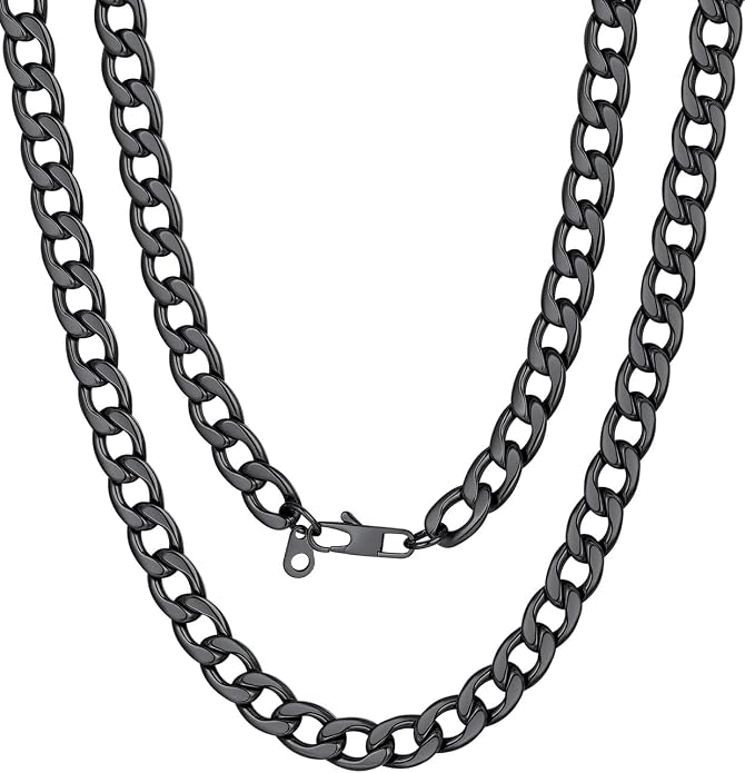 U7 Cuban Link Chain for Men Women Stainless Steel Curb Necklace, 7/9/12/15 MM Chunky Chain Silver/Gold/Black Mens Hip Hop Jewelry 18''-30''