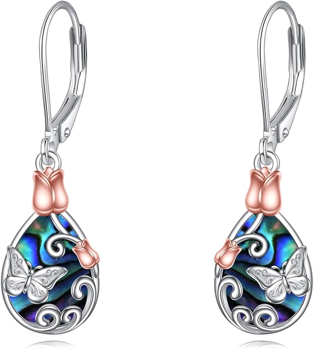 AOBOCO Teardrop Dangle Earrings for Women 925 Sterling Silver Moonstone Flower Filigree Leverback Jewelry Birthday