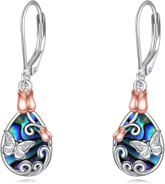 AOBOCO Teardrop Dangle Earrings for Women 925 Sterling Silver Moonstone Flower Filigree Leverback Jewelry Birthday