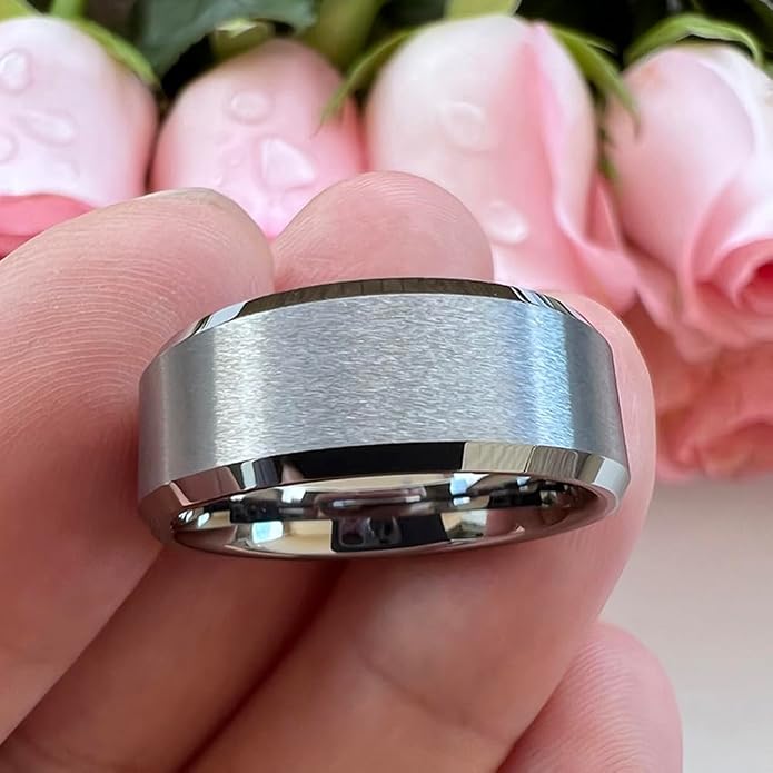 TUTISS 6mm 8mm Tungsten Rings for Men Women Fashion Engagement Wedding Bands Matte Finish Beveled Edges Comfort Fit