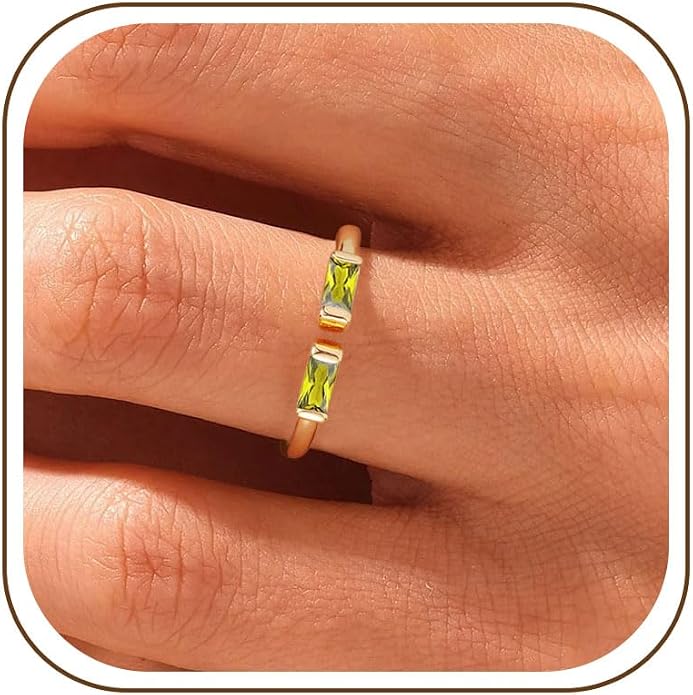 WFYOU Gold Birthstone Rings for Women - Non Tarnish Dainty 14K Gold Plated Stackable CZ Rings for Her & Couples - Personalized Jewelry Gift for Birthday