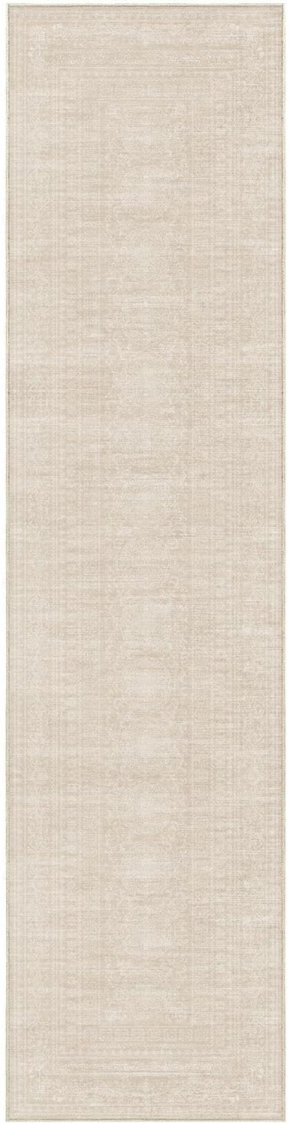Nakagishi Washable Runner Rug 2x8: Vintage Neutral Non-Slip Entryway Rug for Hallway & Kitchen, Soft Low Pile Floor Carpet for Bedroom - Beige