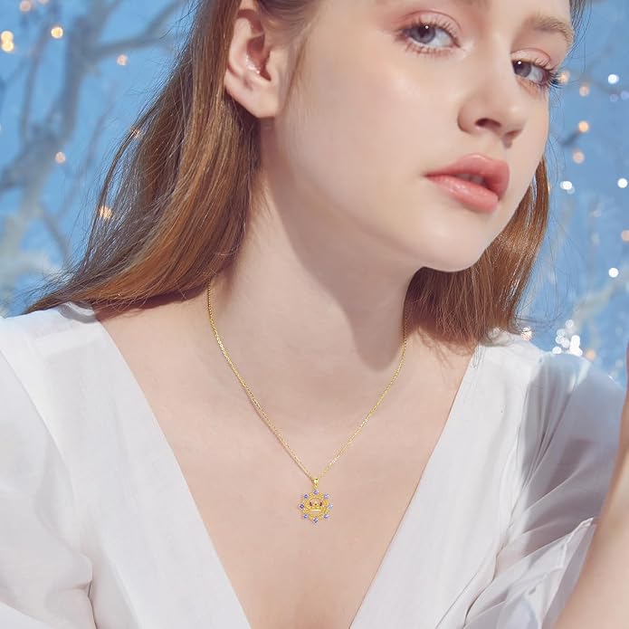 925 Sterling Silver Butterfly/Crescent/Witches Knot/Fleur-De-Lis/Thorny Crown Pendant Necklace Gold Plated Gemstone Birthday Gift for Wife Girlfriend Mom Daughter