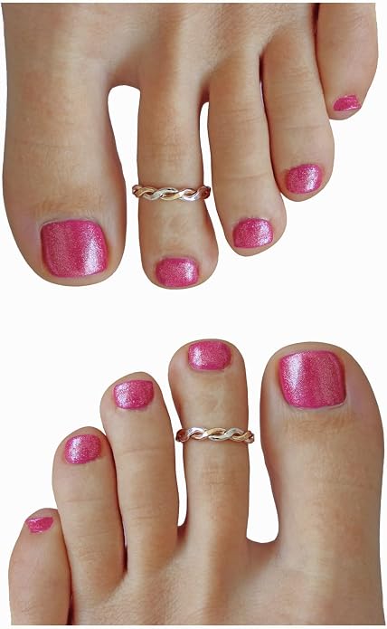 Toe Rings | Gift Set of Two Twine Medley Adjustable Toe Rings | Duo-Tone Braid 14k Gold Fill & Sterling Silver | Unisex Design