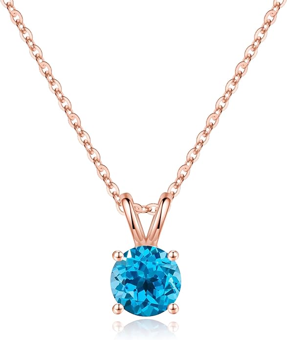 SMILEST Birthstone Necklaces for Women Mom Wife, 1ct Sparkle Round Cut Birthstone Pendant 925 Sterling Silver Necklace Anniversary Birthday Gifts for Women Mom Wife Friend