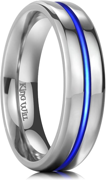 King Will Mens 8mm Rose Gold Groove/Gold Loop/Black Cross Groove Tungsten Carbide Wedding Ring Line Flat Pipe Cut Brushed Polished Comfort Fit 7-14