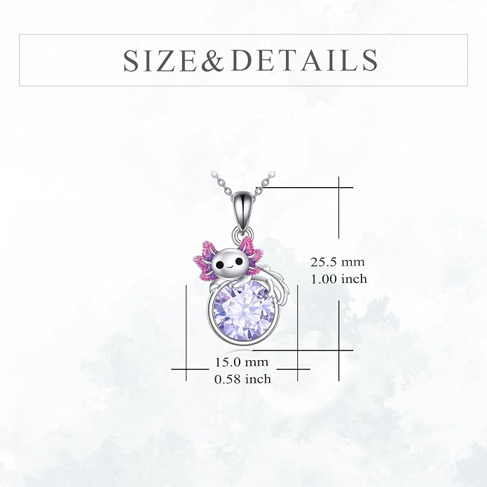 Birthstone Axolotl Necklace Sterling Silver Axolotl Pendant Cubic Zirconia Jewelry Birthday Gifts for Women Men