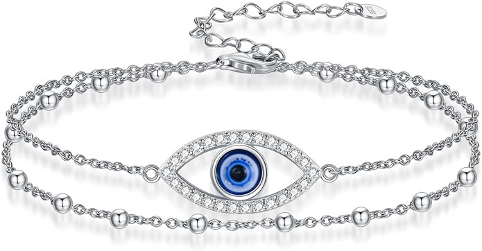 Dragonfly/Evil Eye/Hamsa Evil Eye/Lotus/Mushroom Anklet Bracelets for Women Sterling Silver Adjustable Double Layered Bracelet Anklet Mother's Day Jewelry Gifts Beach Jewelry