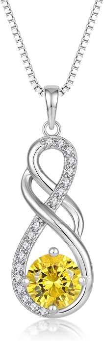 Gemstone Infinity Pendant Necklaces for Women, S925 Sterling Silver Round cut Zircon Necklace Birthstone Jewelry Gift for Her