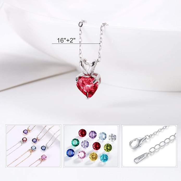 SMILEST Dainty Heart Birthstone Necklace for Women, 925 Sterling Silver Necklace Sparkling Heart Pendant, Anniversary Birthday Gifts for Women Mom Wife Daughter Girlfriend Grandma