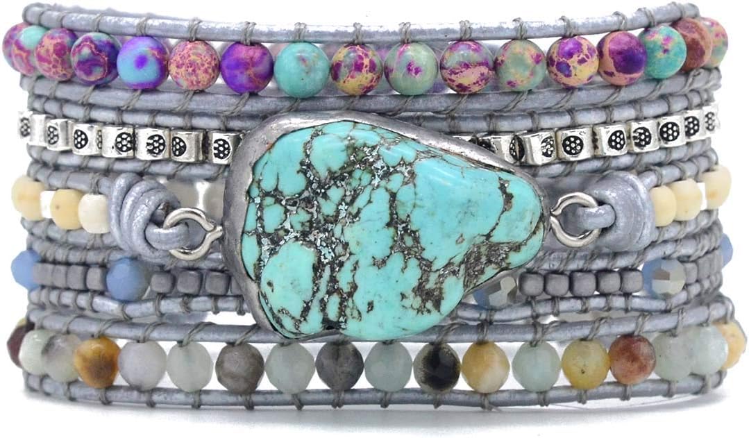 Boho Wrap Bracelet for Women, Handmade Natural Imperial Jasper Multi-Layer Stone Beaded Bracelet, Bohemian Healing Crystal Stone Jewelry Gifts