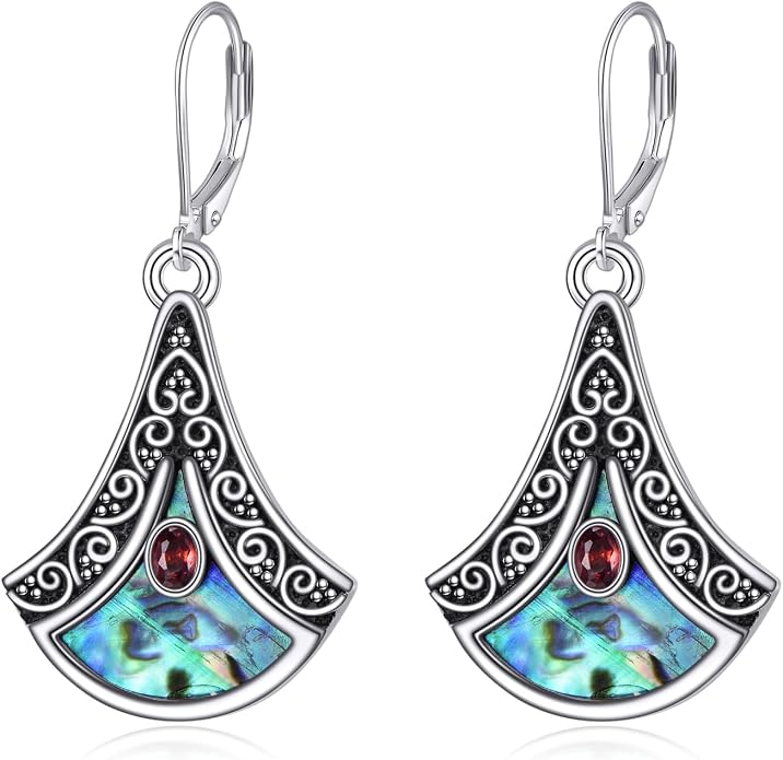 Abalone Shell Dangle Drop Earrings for Women 925 Sterling Silver Filigree Bohemian Earrings Jewelry Gift