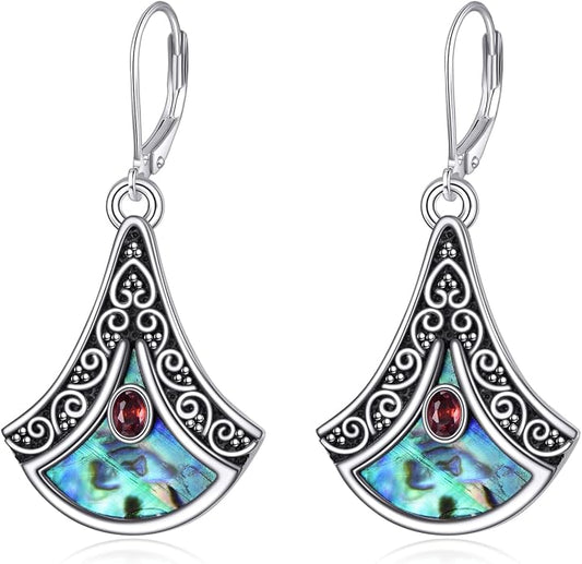 Abalone Shell Dangle Drop Earrings for Women 925 Sterling Silver Filigree Bohemian Earrings Jewelry Gift