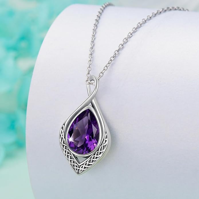 PELOVNY Celtic Knot Necklaces for Women 925 Sterling Silver Gemstone/Birthstone Teardrop Infinity Necklace Irish Celtic Pendant Jewelry Gifts for Mom Daughter Wife