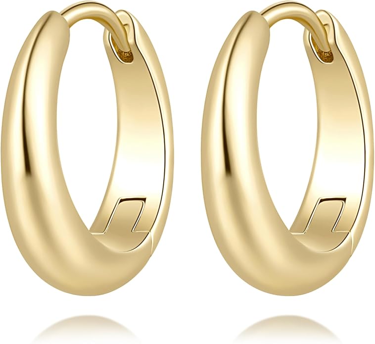 Gold Hoop Earrings 14K Gold Hoop Earrings for Women Gold Earring for Women Hoops Gentle Curves with Mirror polishing Chunky Hoops Earring for Womens 14/17/22mm
