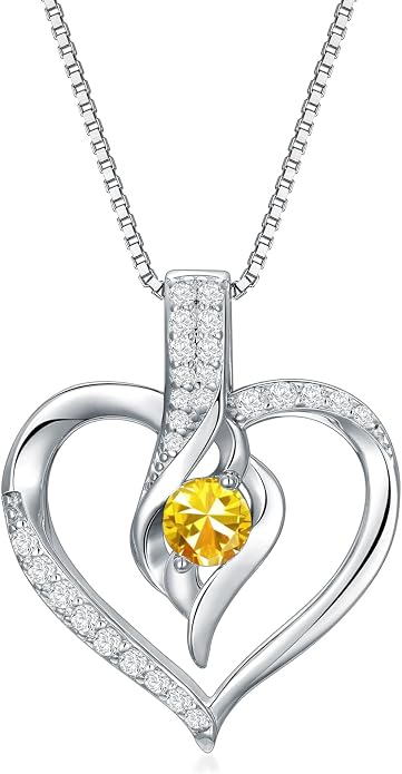 Birthstone Necklace Gifts for Women, 18K Gold-plated Sterling Silver Love Heart Necklace Durable Box Chain Women Jewelry Gifts for Her 20"