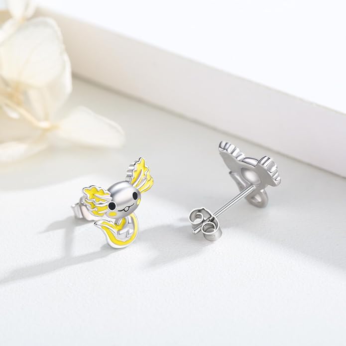 925 Sterling Silver Axolotl Earrings White Gold/Rose Gold Axolotl Jewelry for Women Girls Pink/Blue Axolotl Gifts