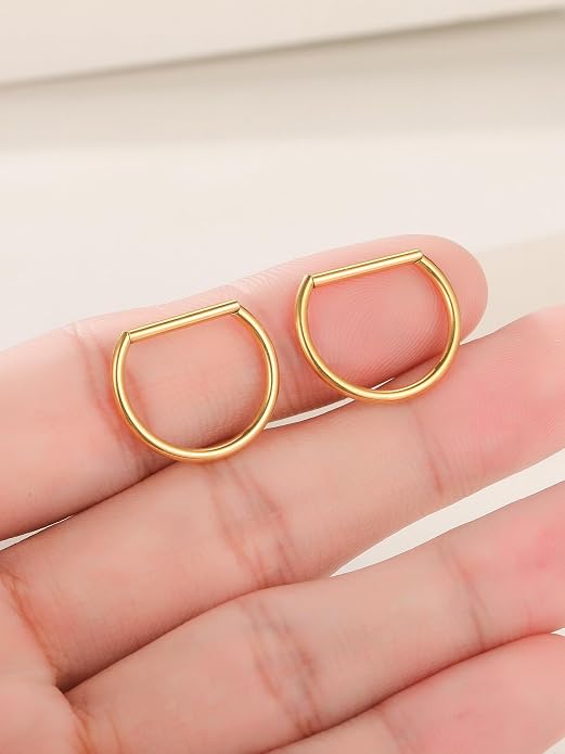 Oveta Titanium D Shaped Nipple Rings 14G for Nipple Piercing Jewelry Higned Segment Clicker Ring Hoops 11mm 12mm 14mm for Women Men, Silver Gold Black, 2PCS
