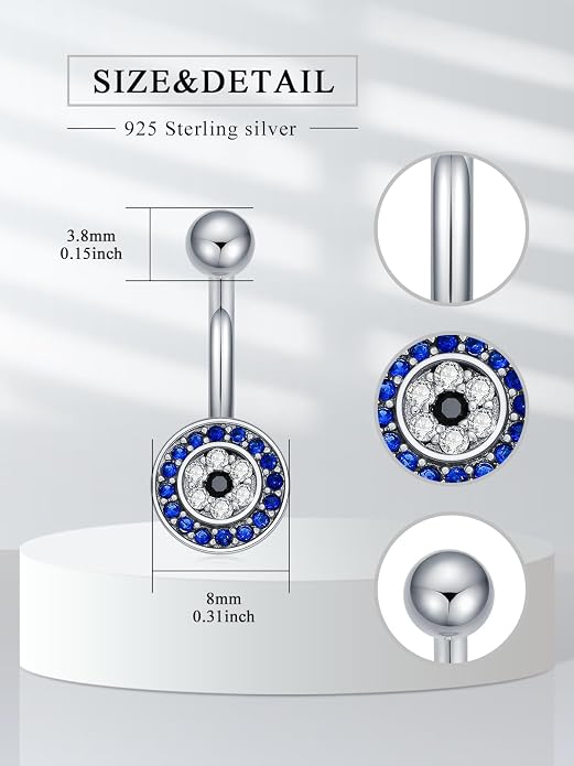 Sterling Silver 14G Belly Button Rings Cross/Cat/Butterfly/Cow/Skull/Birthstone Heart Navel Rings 16mm Body Piercing Jewelry for Women