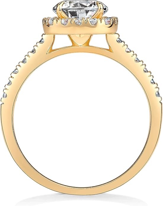 PAVOI 14K Gold Plated Square Halo Engagement Rings | Premium Cubic Zirconia Promise Eternity Ring for Women | Wedding Bands