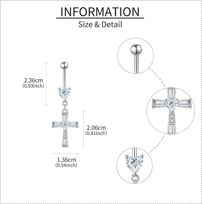 Belly Button Ring 925 Sterling Silver Bar Butterfly/Cross/Pregnancy Dangle Belly Button Piercing Body Navel Rings CZ Moonstone Jewelry Gift for Women