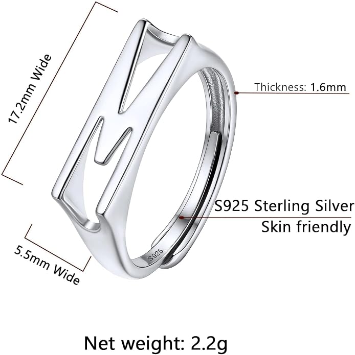 SILVERCUTE 925 Sterling Silver Initial Rings for Women,Adjustable Capital Letter Ring Hypoallergenic,Minimalist 925 Silver Rings for Mother Daughter