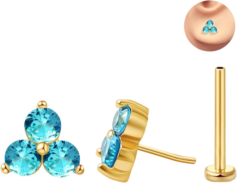 FANSING Cartilage Earring Tragus Stud Trio CZ Stone Flat Back Earring for Helix Conch Threadless Push Pin Labret Stud