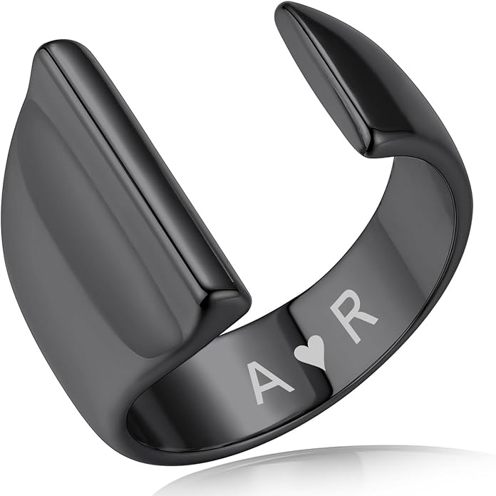 KeyStyle Bold Initial Letter Rings Adjustable, GoldChic Jewelry Women Gold Statement Ring Personalized Engraved Women’s Open Signet Ring for Party (Gold, White Gold, Black)