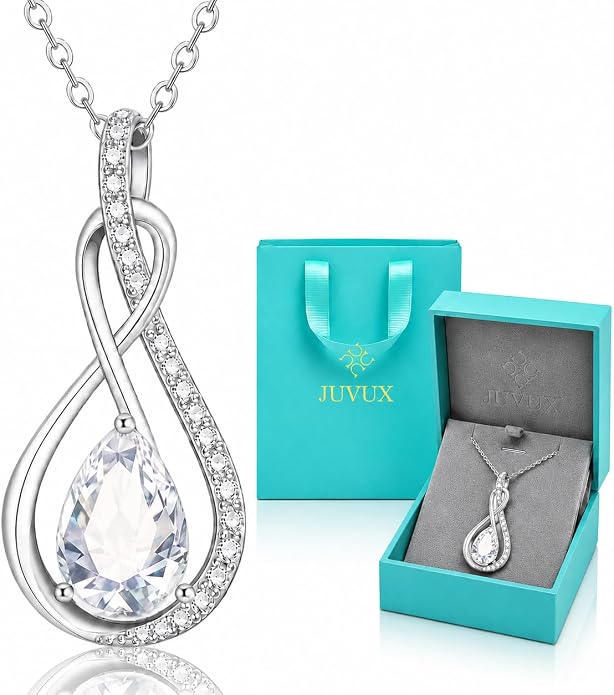 Birthstone Necklaces for Women Mothers - 925 Sterling Silver Dainty Infinity Cubic Zirconia Pendant Necklace Anniversary Birthday Christmas Gifts for Her Wife Mom Lady Daughter, Adjustable Chain