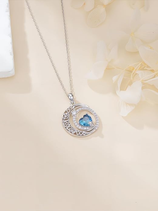 Dorunmo Heart Birthstone Necklace for Women 925 Sterling Silver Moon and Star Pendant Birthday Jewelry Gifts for Wife Her Daughter Mom
