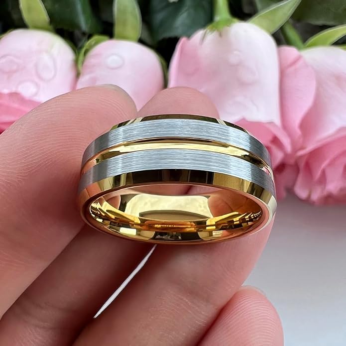 TUTISS 6mm 8mm Silver/Black/Blue/Gunmetal/Gold/Rose Gold Tungsten Rings for Men Women Fashion Engagement Wedding Bands Matte Finish Beveled Edges Comfort Fit