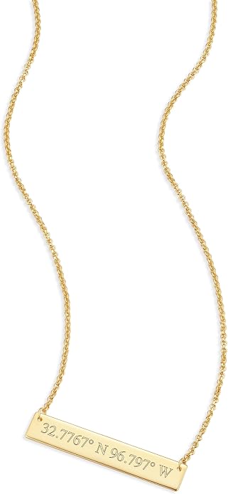 EVE'S ADDICTION Custom Engraved Gold Tone Coordinate Name Bar Necklace - Personalized Longitude Latitude Necklace for Her - Couples Jewelry - Jewelry for Wedding Party - Gifts for Mom