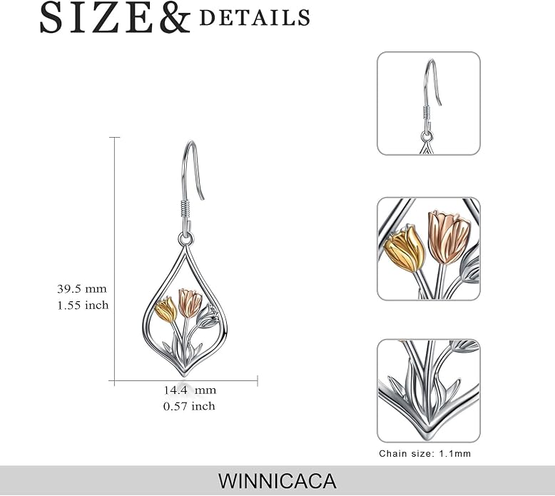 WINNICACA Sterling Silver Dangle Drop Earrings for Women Mom Flower Leverback Earrings Jewelry Christmas Anniversary Birthday Gifts