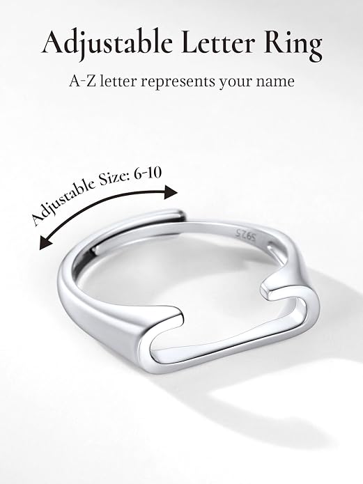 SILVERCUTE 925 Sterling Silver Initial Rings for Women,Adjustable Capital Letter Ring Hypoallergenic,Minimalist 925 Silver Rings for Mother Daughter
