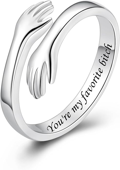 S925 Sterling Silver Hug Rings for Women Teen Girls Adjustable Ring for Granddaughter Daughter Hope Promise Friendship Hand Ring Jewelry for Birthday Graduation Christmas Mothers Day Valentines Gifts