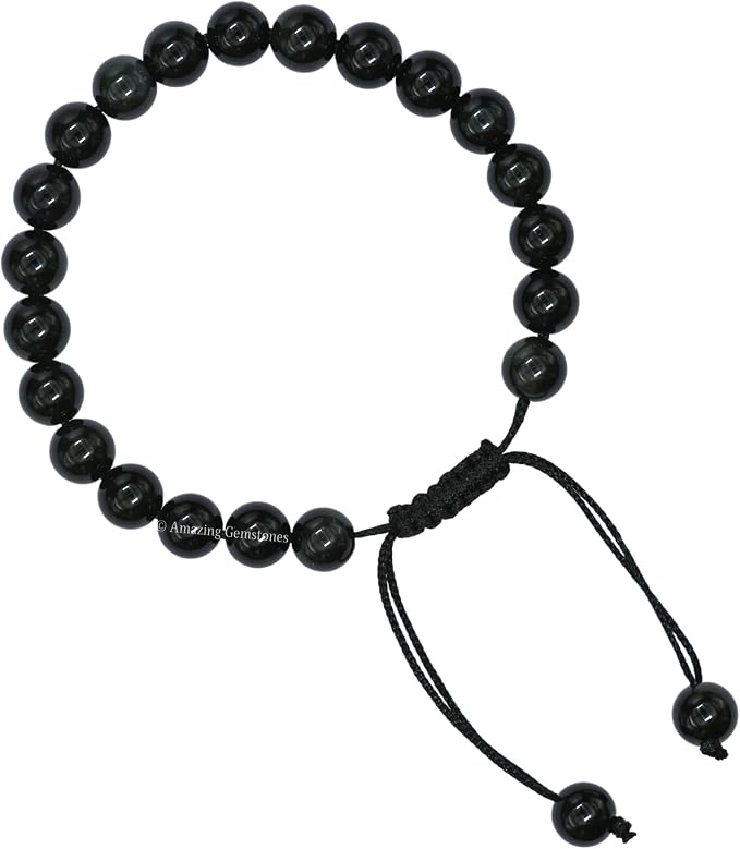 Amazing Gemstone Silver Sheen Obsidian Bracelet for Women Men's Gifts - Protection Healing Crystal Bracelet - 8mm Gemstone Beaded Adjustable Bracelet