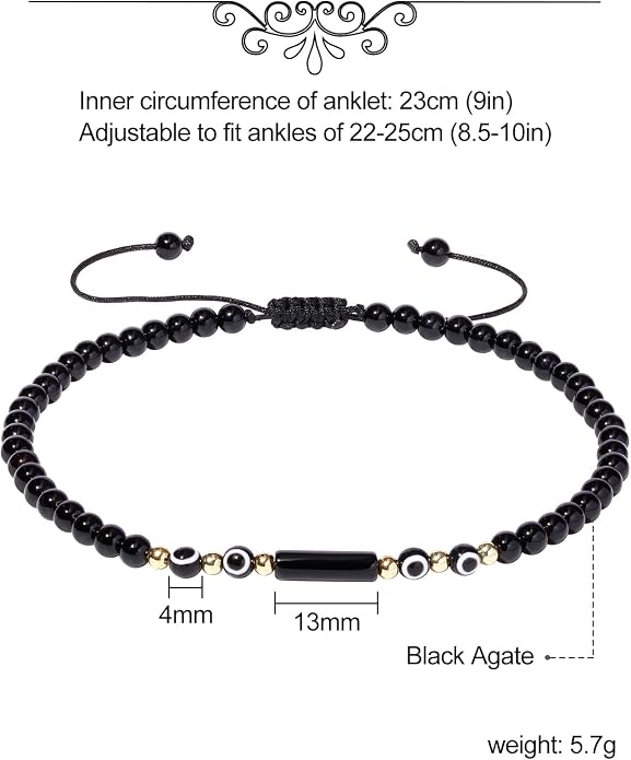 Spiritual Agate Evil Eye Beaded Anklet Protection Beach Jewelry