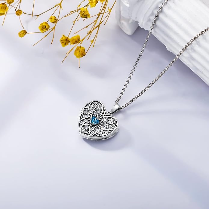Round/Heart/Oval Shape Locket Necklace That Holds Pictures 925 Sterling Silver Personalized Birthstone Photos Engraved Locket Pendant Birthday Memorial Jewelry Gift for Women