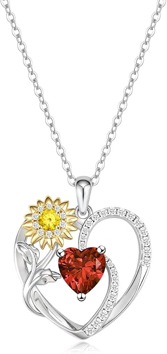 Anniversary Birthday Gifts for Women - Heart Birthstone Necklace: 925 Sterling Silver Rose/White/Yellow Gold Pendant Necklaces Gold Jewelry Gift for Wife Girlfriend Mom Daughter Grandma