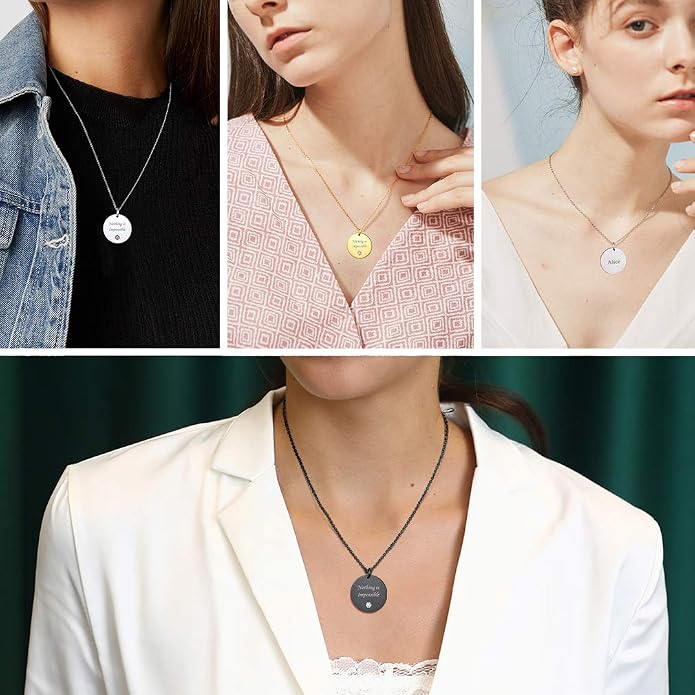 Custom4U Personalized Birthstone Bar Necklaces for Women, Custom Handmade Silver/Black/Gold Vertical Bar Pendants with 1-3 Names Engraved,Unique Memorial Necklace for Her
