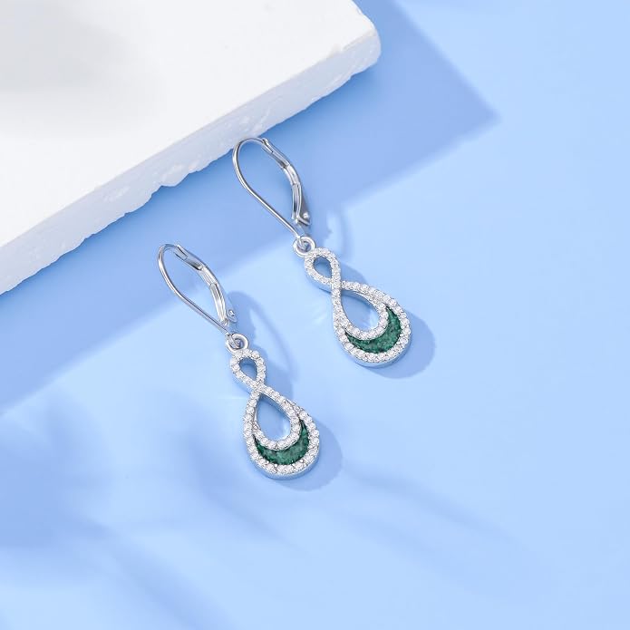 PROESS Moonstone Turquoise Malachite Dangle/Hoop Earrings 925 Sterling Silver Infinity/Wave/Celtic Knot/Clover Filigree Teardrop Earrings Jewelry Presents for Women