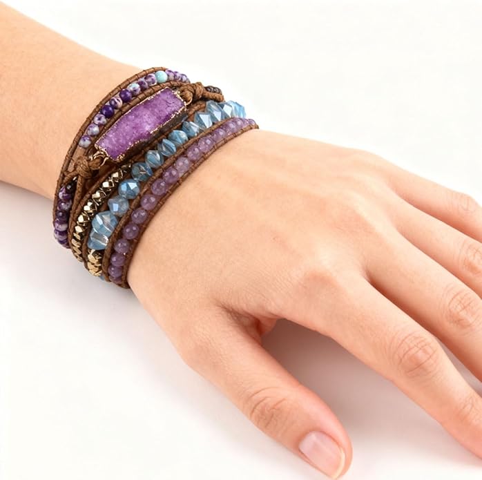 Women Wrap Bracelets Boho Natural Stone Jasper Turquoises Strand Bracelet Jewelry Collection